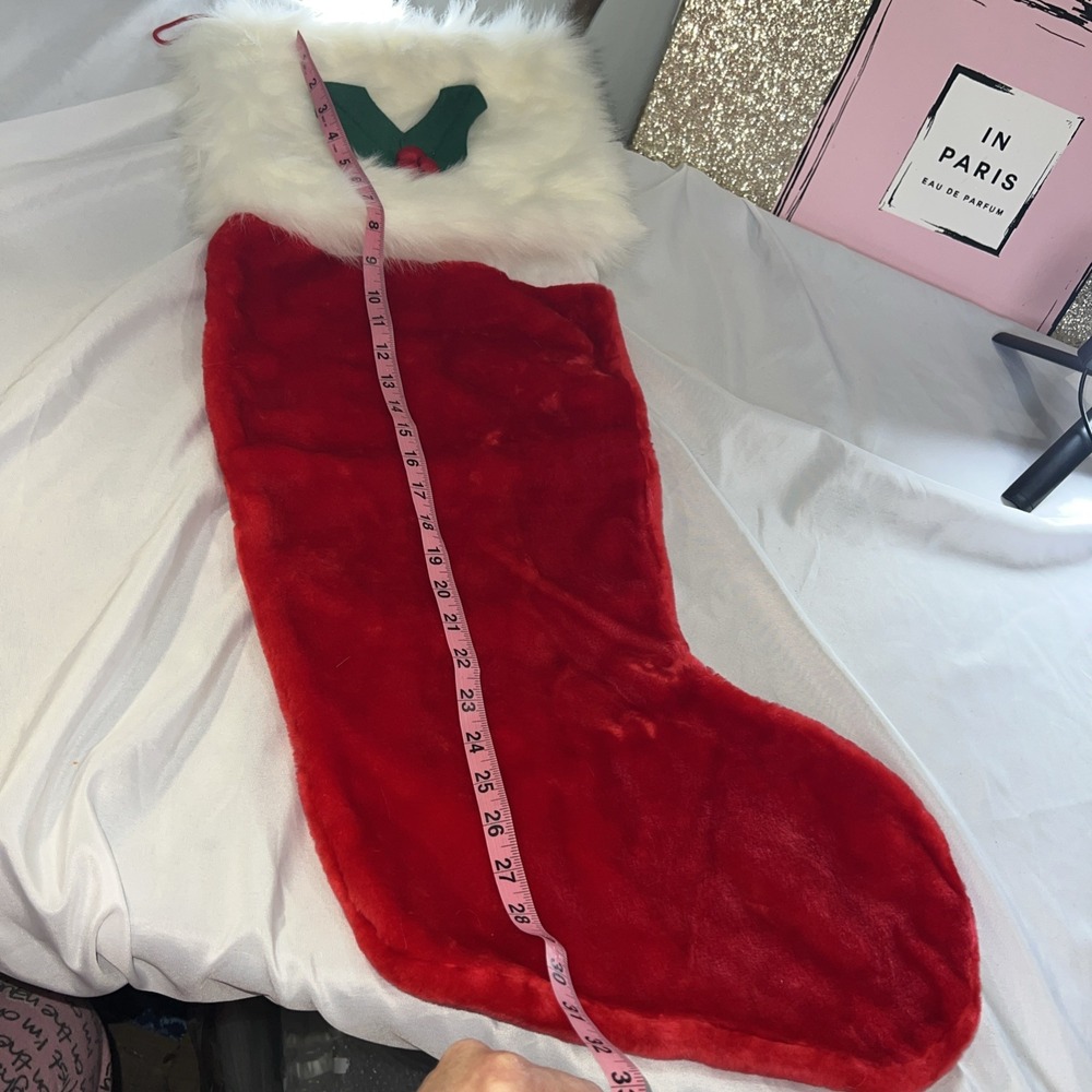 X-Large  Christmas 31 Stocking Cherry Plush With Holly‎ Vintage - Picture 6 of 7